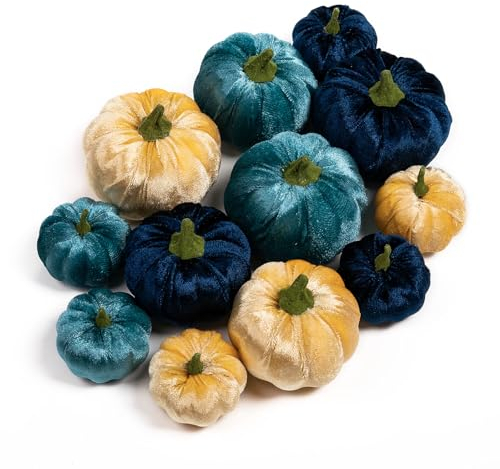 Benjia Decorazioni Autunno Zuccain peluche, Mini Piccola Autunnali Zucca Artificiale per il Raccolto Autunnale Halloween Ringraziamento Decorazione della Tavola di Casa(12 Pezzi, Blu)