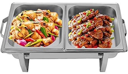 8/8,5/9L Chafing Dish matvärmare rostfritt stål varmhållningsbehållare lockhållare & matbehållare matvärmare rechaud för catering, buffé och fest (8,5 l, dubbel genick)