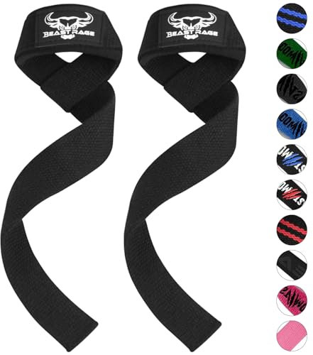 BEAST RAGE Gewichtheber-Gurte Handgelenkbandagen Fitness gepolsterte Handgelenkstütze aus Baumwolle Gel fortgeschrittene Griffe Hantelstangenbandagen strapazierfähige
