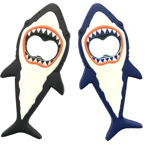 Buaak 2pcs Magnetic Bottle Opener, Fridge Magnets, Silicone Stainless Steel Bottle Opener Refrigerator Magnet, Creative Kitchen Gadgets, Shark Gifts for Men Husband Father