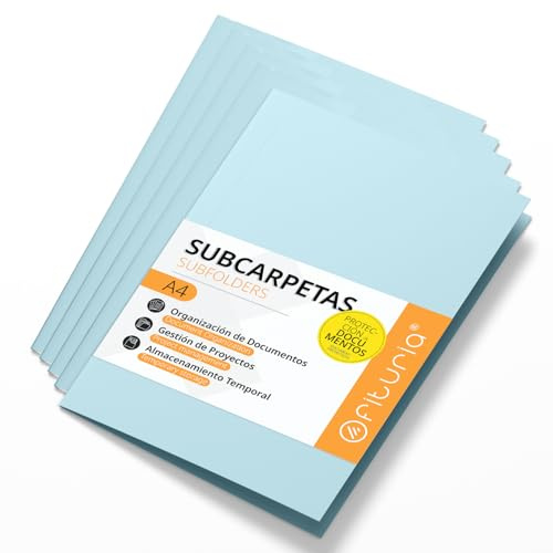 Subcarpetas Cartulina A4, Carpetas Archivadoras de Papel 180gr, Carpeta Clasificadora para Documentos, Pack de 50 Subcarpetas Oficina de Colores para Archivar y Ordenar Papeles - Ofituria (Azul)