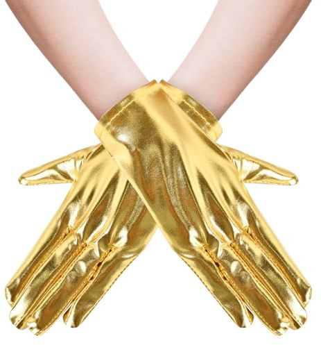 DIELOVEHUA Gants Halloween Doré, Gants Court d'Halloween, avec Éclat Métallique, Gants Costume Halloween, pour Fêtes d'Halloween, Soirées à Thème,Cosplay