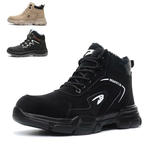 NACKINg Chaussures de Sécurité Hommes Femmes Imperméable Hiver Basket de Securite Embout Acier Protection Bottes Chaussures de Travail Antidérapante Chaudes, Noir, EU 43
