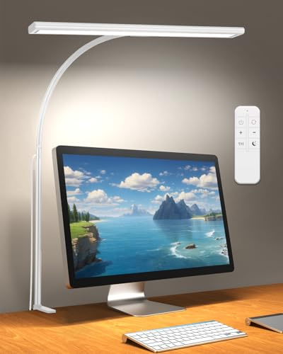 iFalarila 160 LED Desk Lamp with Remote - Super Bright Dimmable Clamp Lamp for Home Office with 3 Colour Temperatures and 10 Brightness Levels, Office Lamp with 10W USB Adapter