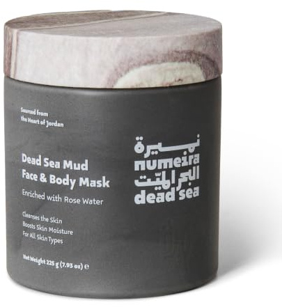 Numeira Totes Meer Schlammmaske, Körper- und Gesichtsmaske, Jordanien 225 g | Hydratisierende Tonerdemaske mit Rosenwasser, mineralienreiche Gesichtsmaske für alle Hauttypen, für die tägliche Hautpflege