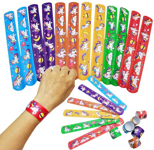 Damaiyyy Unicorno Braccialetti Slap Slap Bracelets 12PCS Bracciali a Scatto Schiaffo Bracciali Gadget per Compleanno Festa Bomboniere Regalo per Bambini Ragazze Ragazzi