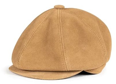 WENH Ballonmütze for Herren, Leder, Entenschnabel, dünne Baskenmützen, for Herren/Damen, Freizeit, Kaffee/Braun, 54–61 cm, taillierte Cabbie-Haube(Yellow,L)