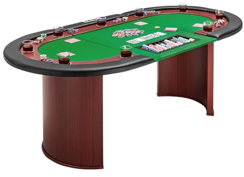 MUWO pokerbord för 10 spelare med dealerområde och avtagbart chipfack (500 chips), mugghållare av rostfritt stål, vadderat armstöd och filtyta (grön)