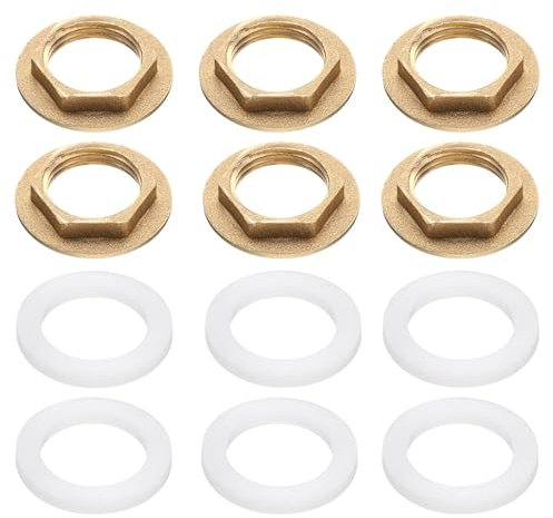 QUARKZMAN 6pz Dadi di Bloccaggio in Ottone per Raccordi Tubo, Dado Esagonale Femmina BSP da 1/2 Pollice, Dado di Bloccaggio per Rubinetto a Foro Singolo con Guarnizione