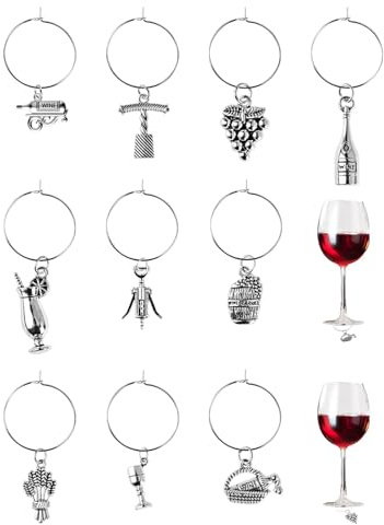 10 Wine Glass Charms Vintage Silver, Barware Glasses Markers for Drinks | Drink Identifier Rings, Decorative Bottles Tags for Parties Weddings Thanksgiving Gifts, Wine Cocktail Champagne Flutes