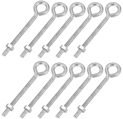 PATIKIL Pernos De Ojo M4x50mm, 10 Pcs Pernos De Ojo De Acero Al Carbono Con Tuerca Para Colgar O Asegurar Cables Plateado
