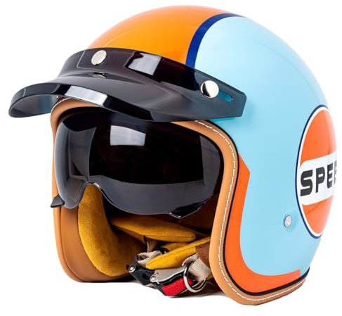 Mezzo Casco Moto Jet Retrò Stile Tedesco ECEDOT Omologato Caschi Demi-Jet Caschi Cromwell Con Visiera Parasole Scooter Casco Da Motociclista Per Uomo Donna Casco Scodella 10,M:57-58CM