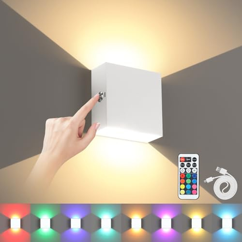 Lightess Rechargeable Wall Lights 5000mAh Battery Operated Wall Lights Indoor Dimmable 13 Colours, Touch Remote Control, Wireless Wall Sconces for Living Room Hallway (White, 1 Pack)