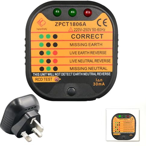 Socket Tester UK,1PCS Plug Socket Tester- 220-250v Circuit Polarity Voltage Detector Electric Socket Mains Outlet Tester UK with LCD Display Suitable for Power Socket Wiring Detection