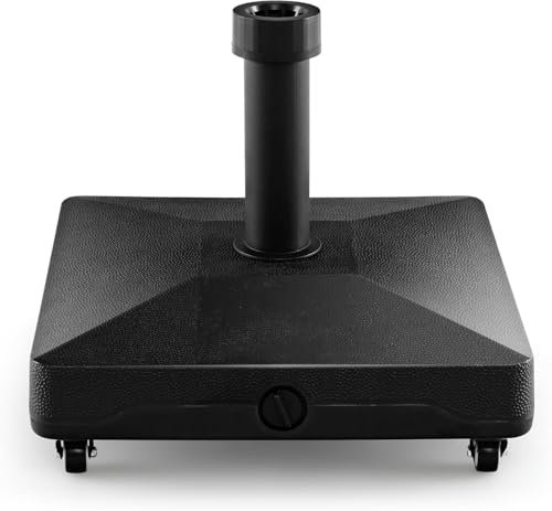 GOPLUS Pied de Parasol sur roulettes, Support Parasol en HDPE à Remplir d'eau 16L et de Sable 24,5KG, Convient de Parasol Φ 32/48mm, Socle Parasol Exterieur pour Jardin, Piscine (45x40cm)