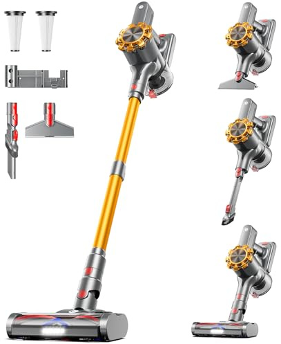 CHEBIO Cordless Vacuum Cleaner, 550W/45Kpa Vacuum Cleaners for Home with LED Display, 8 in 1 Lightweight Stick Vacuum with 60Min Runtime, Anti-tangle, Wall Mount Charging for HardFloor/Carpet/Pet Hair