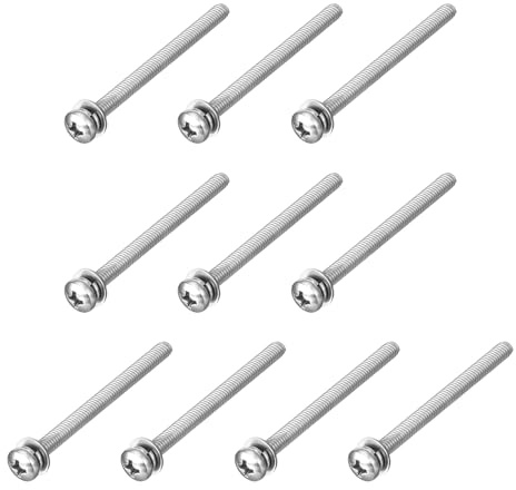QUARKZMAN 10 piezas Tornillos de máquina con cabeza avellanada Phillips | M4 x 50mm en acero inoxidable 304 combinados con arandela de presión y plana
