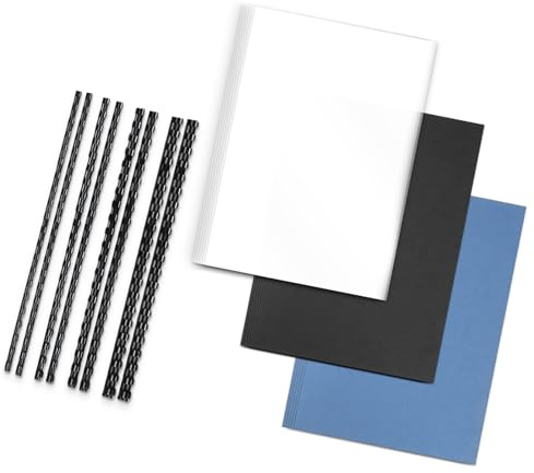 RAYSON Kit de Encuadernación con Comb, 40 Peines de Encuadernación (6, 8, 10, 12 mm), 20 Cubiertas de Encuadernación de Plástico Transparente, 10 Cubiertas Negras y 10 Azules con Textura de Piel