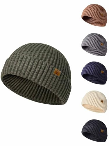 Yutdeng Beanie Hat for Men Women Fisherman Trawler Beanie Knitted Cuffed Cap Thermal Winter Hats Unisex,Dark Green