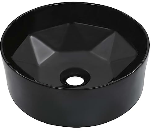 Lavabo da Appoggio 36 cm, Nero in Ceramica, Forma Diamante Moderna, Per Bagno o Toilette, 36 x 14 cm