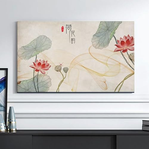 HSTANGKY Funda Antipolvo Para Televisores De Interior Con Estampado De Loto Protector De Pantalla Curvo Y Plano De Estilo Chino Para Televisores LED LCD Inteligentes-flower1||40-43inch