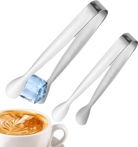 Pinzas de hielo para congelador, 2 herramientas de acero inoxidable para agarrar azúcar, pinzas para servir para el hogar, para rodajas de limón, bebedores de té, amantes del café, panaderos