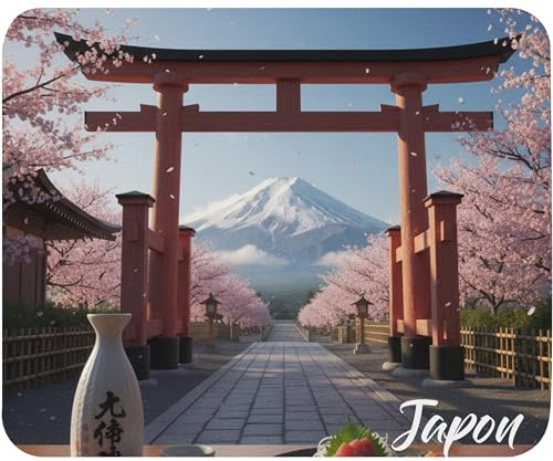 Tapis de Souris Japon Souvenir Mont Fuji Sakura Cerisier Ramen Sushi Haute qualité de Glisse Confortable Doux idée Cadeau Anniversaire Noël fête Homme Femme ami collegue Mouse Pad 235 x 195 x 5mm