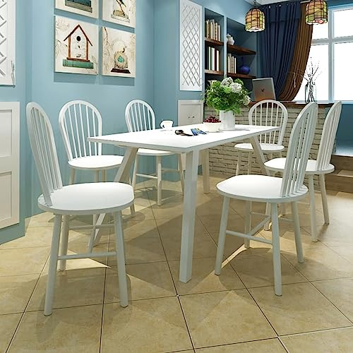 Tonture Matrumsstolar 6 st. Vitt massivt trä gummiträd, klassisk design för kök, stabila trästolar med rundat ryggstöd, bekväm sittplats