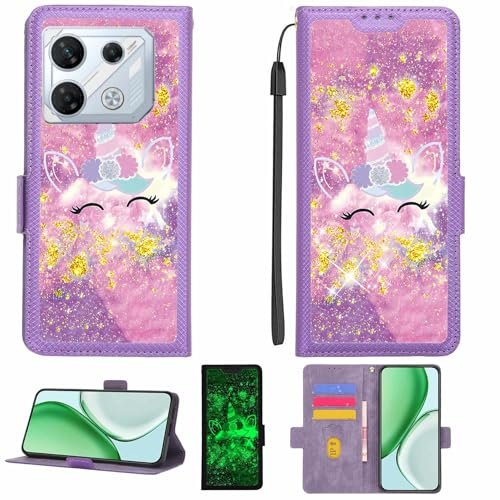 Kinetijy Coque Compatible pour Infinix GT 20 Pro Coque Étui Housse Case Support [avec Film Protecteur HD d'une dureté de 9H] [Blocage RFID][Paillettes dorées + Brillantes] LPT-DJS