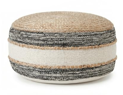 HAPPERS Puff Yute Algodón Ceci. reposapiés, Taburete bajo, otomana, diseño Exclusivo con Relleno Incluido