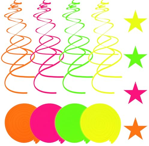 48 Stück Spiralen Girlande Dekoration Neon Girlanden Glow Party Girlande Luftschlangen Hängende Spiralen Girlande UV Glow Party Girlande für Geburtstag, Hochzeit und Karneval Partydeko