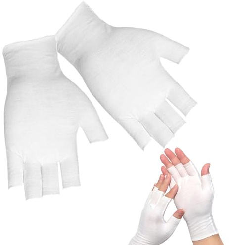 Simsky 4 Paar Baumwollhandschuhe, Ohne Finger UV Schutzhandschuhe, Dünne Weiße Handschuhe, Feuchtigkeitsspendende Schlafhandschuhe, für Trockene Hände Touchscreen, Autofahren Golfen