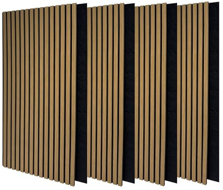 Panneaux acoustiques en bois véritable, panneau mural rectangulaire décoratif 3D avec tissu en feutre, isolant avec placage en bois, lot de 4 pièces, 120 x 60 x 2,1 cm (2,88 m²) (chêne naturel)