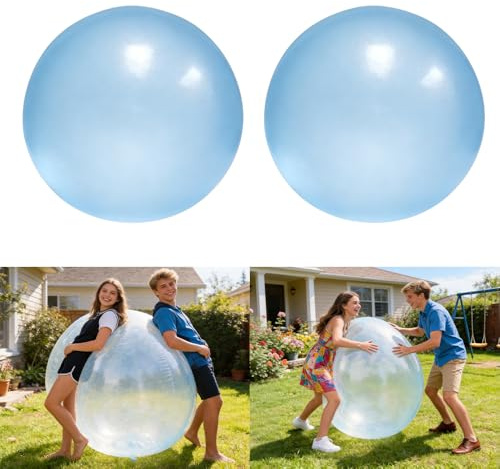 Wxeadu 2 Pezzi Palla Gonfiabile, 120cm Palloni Gonfiabili Giganti XXL, Grande Palloncini Trasparenti, Giganti TPR Pallone Gonfiabile Gigante per Feste All'Aperto con Palloni da Spiaggia (Blu)