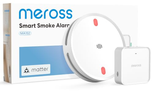 Meross Matter Détecteur de fumée avec Hub MSH450, Alarme de fumée WiFi | LED rouge d’évacuation, notifications via App, compatible Apple Home et Home Assistant, conforme EN14604, 1 kit