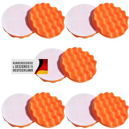 Polierschwämme Polierpads Polierzubehör 180 mm oder 150 mm Gewaffelt oder Glatt - Kletthaftend & In Verschiedenen Härtegraden Für Die Poliermaschine 10er-Set Orange (150 mm gewaffelt, Medium)
