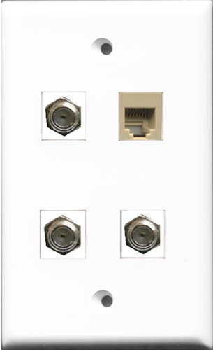 RiteAV - Cavo coassiale a 3 porte, tipo F e 1 porta telefono RJ11 RJ12, colore: Beige