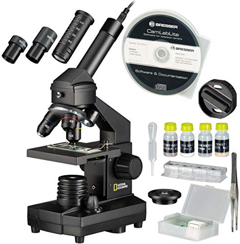 National Geographic 9039100 40x1024 Microscope set for children and adults with light/translucency function and USB camera as well as extensive accessories including practical transport case, black