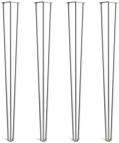 Bar Table Hairpin Legs, 102cm, Steel (Raw) | Set of 4; 3 rod Heavy Duty 12mm; solid steel; thick 4mm base plates; screws, feet and build guide included