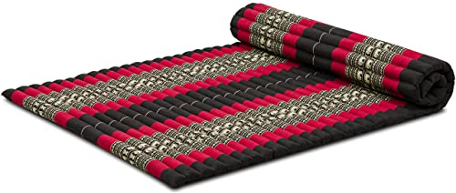 livasia Rollmatte Rollmatratze L breit bequem - 200x110x4,5cm - Gästebett Gästematratze 1 Person, Reisebett Kofferraum Outdoor, Thaimatte Kapok Garten Balkon handgefertigt (Schwarz/Elefanten)