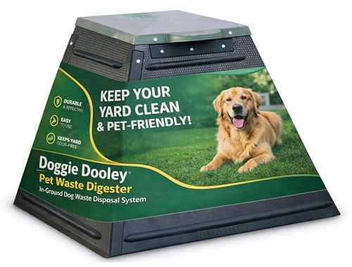 Doggie Dooley Pet Waste Digester - Leach-Bed Style - In-Ground Dog Waste Disposal System for 1 Large or 2 Small Dogs - Digester Starter, Durable Plastic Tank & Foot-Operated Lid - Made in USA - Beige