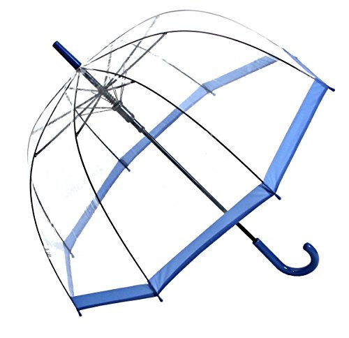Regenschirm Transparent Durchsichtig Glockenschirm Automatik blauer Rand