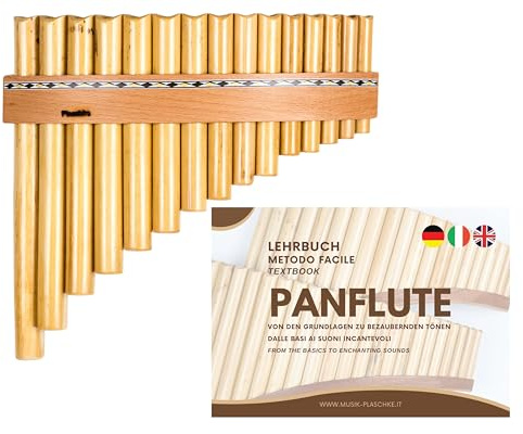 Plaschke Panflöte, Holzriemen Design, handgemacht mit Lehrbuch, 15 Rohre C-Dur