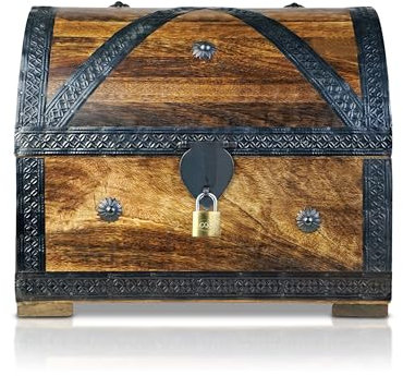 Brynnberg Coffre à trésor, à bagages, à monnaie, de paysan, 32 x 25 x 25 cm, look vintage, pour chasse au trésor, pirates, en bois massif, marron, boîte de style colonial