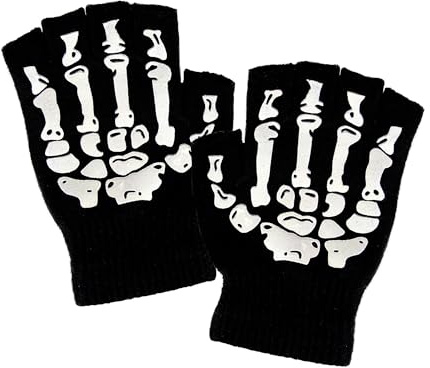 W WIDMANN MILANO Party Fashion 95703 - Fingerlose Handschuhe mit Skelett-Aufdruck, Accessoire für Faschingskostüme, Halloween