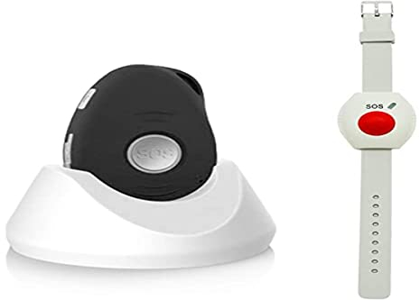 AMG Sicherheitstechnik Kombi-Notrufsystem für Zuhause und unterwegs | Anruf und GPS Position, Fallsensor, spritzwassergeschützt, Senioren Funk Alarm | mit Halsband + Armbandsender & Ladestation