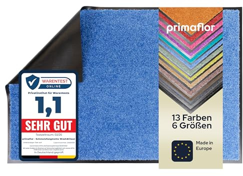 Primaflor Schmutzfangmatte Clean | 60 x 90 cm | Blau | 9 mm hohe Polyamid-Oberfläche mit Vinylrücken, Cfl-s1 und schwarzem Rand für Eingang, Flur und Tür