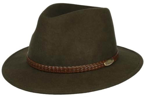 Lierys Light Traveller Hatt i Ullfilt by Herrar - Made in Italy ullhatt filthatt herrhatt med läderband Vinter höst-vinter - 58 cm olivgrön