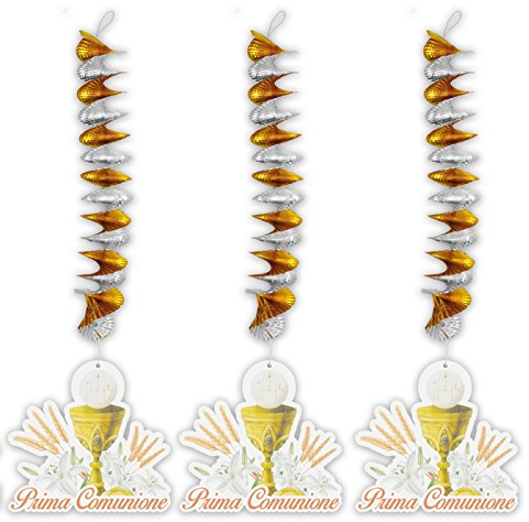 Big Party- Conf.3 Pendenti Decorativi a Spirale Prima Comunione Ivory, Colore, 81538