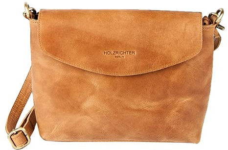 HOLZRICHTER Berlin - Umhängetasche aus Leder für Damen (No 1-2), 18x23,5x7 cm Schultertasche, Handgefertigte Crossbody Bag, Handtasche in Braun und Schwarz